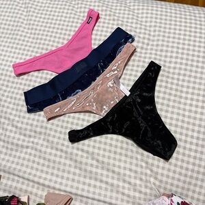 PINK Victoria's Secret Velvet Thong Set - Pink, Navy, Black